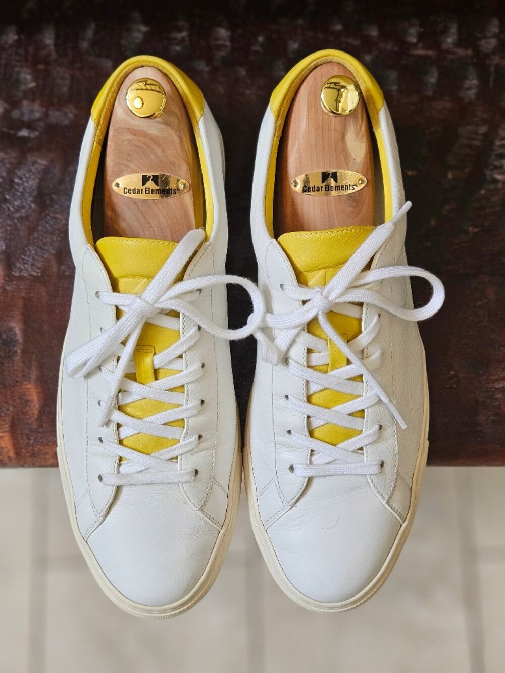 KOIO Men's Capri Full-Grain Leather Sneakers, White/Yellow, Sz EU 46 US 13 - Picture 2 of 16